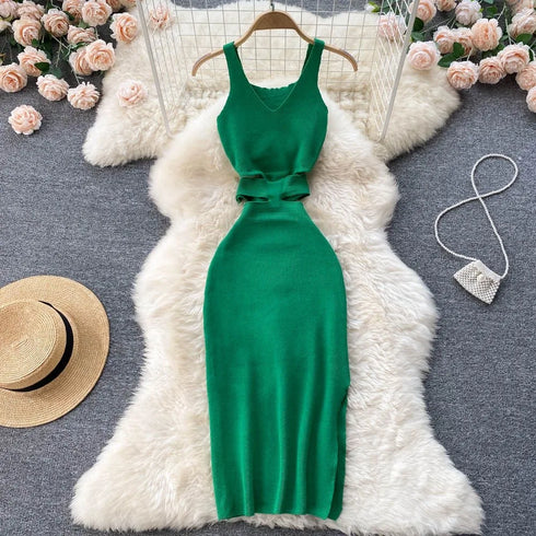 Elegant Summer Bodycon Dress with Cut Out Waist and Split Design for Women